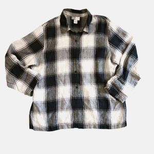 JM Collections Linen Black White Plaid Top